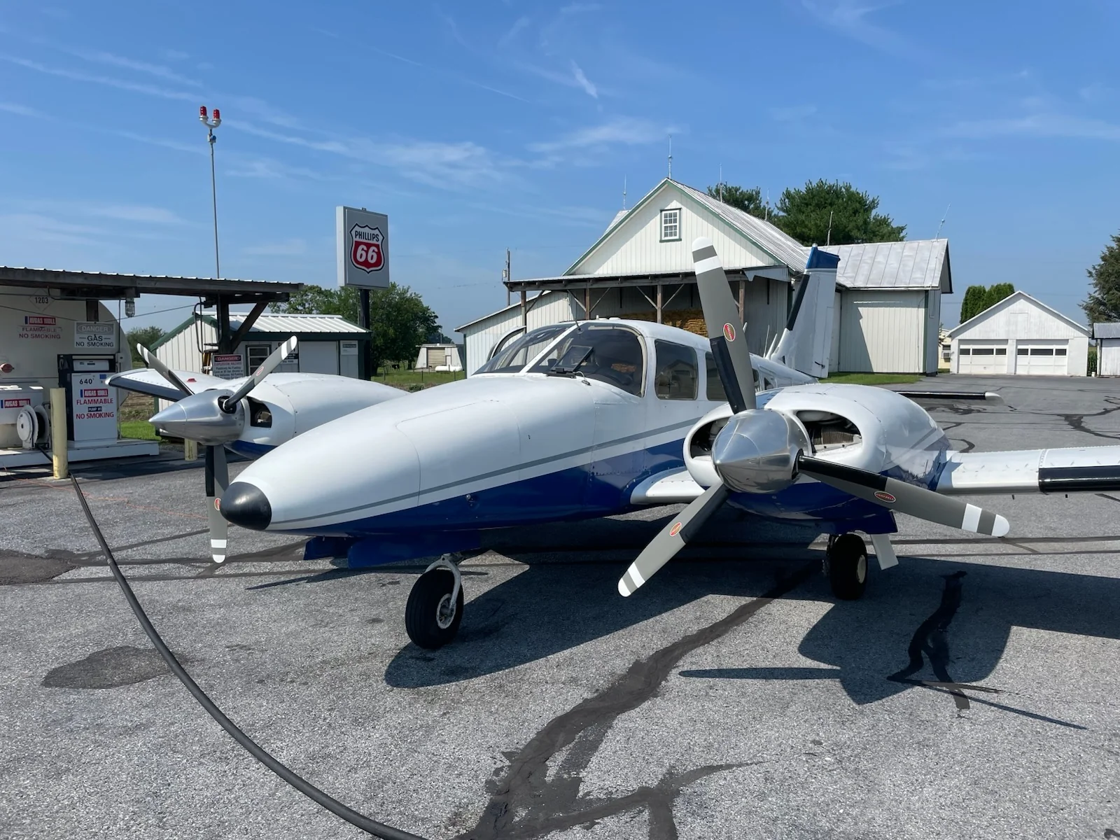 A Piper Seneca on the ramp, ready for pickup